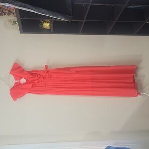 L LOVE Coral Ruffle Sleeveless Maxi Dress